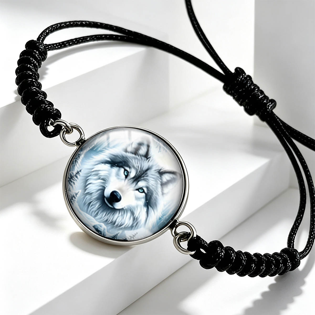 Muyoo Wolf Glass Bead Bracelet, Adjustable for Men & Women